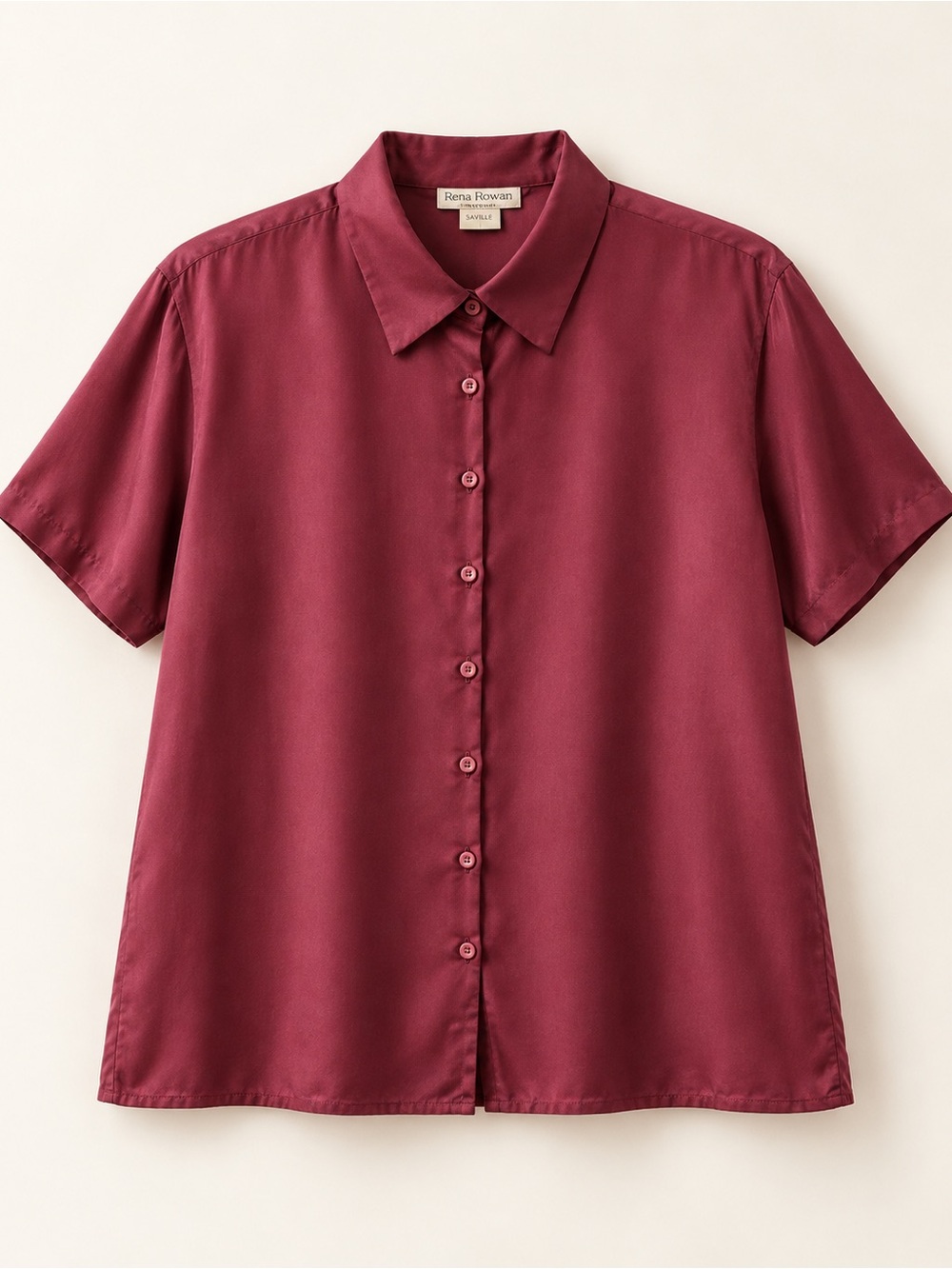 Rena Rowan Short-Sleeve Button-Down Shirt - Burgundy 100% silk